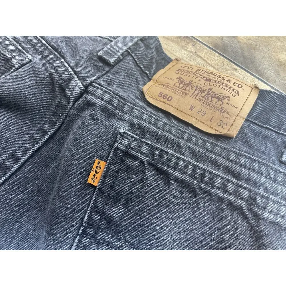 Vintage Levi's 560 Jeans Mens 29x32 Loose Fit Tapered Black USA Orange Tab